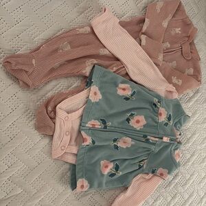 Carter's Pink Footie One Piece and an onesie with a cute flower vest